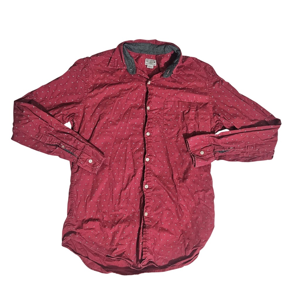 J.Crew Mens Medium Tailored Fit Long Sleeve Button Down Shirt Red Micro Print